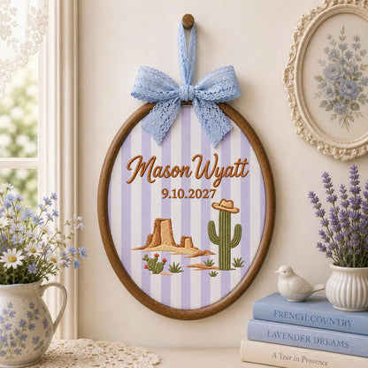 Personalized Western Cactus Embroidered Ornament, Custom Name Desert Keepsake, Cowboy Nursery Decor, Southwestern Baby Gift, Western