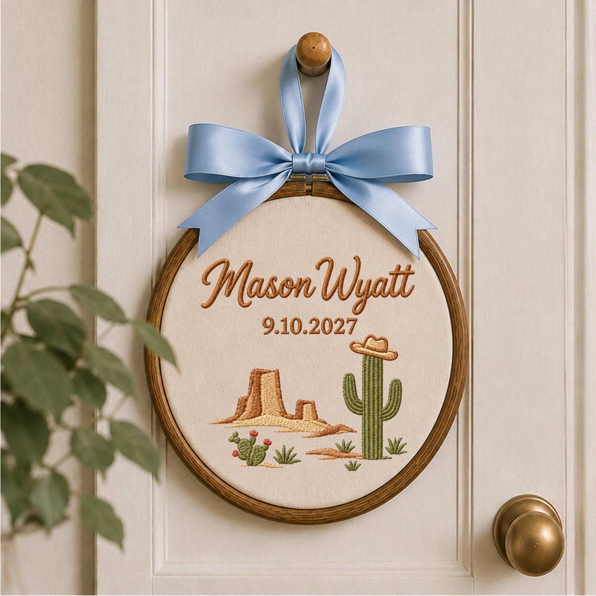 Personalized Western Cactus Embroidered Ornament, Custom Name Desert Keepsake, Cowboy Nursery Decor, Southwestern Baby Gift, Western