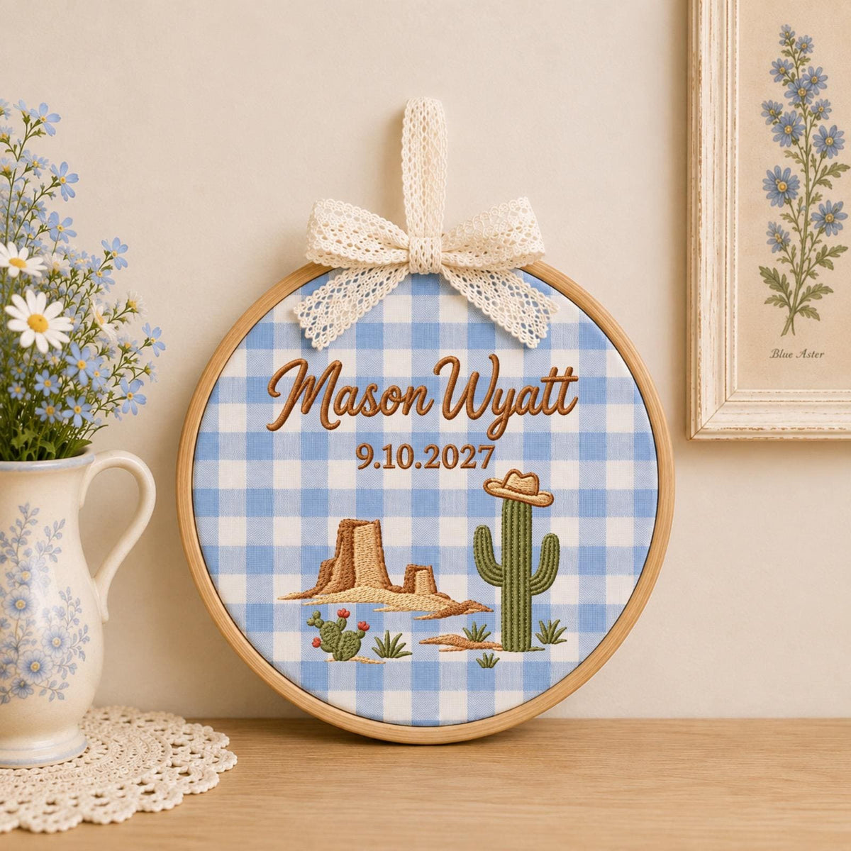 Personalized Western Cactus Embroidered Ornament, Custom Name Desert Keepsake, Cowboy Nursery Decor, Southwestern Baby Gift, Western