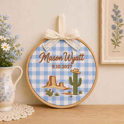 Personalized Western Cactus Embroidered Ornament, Custom Name Desert Keepsake, Cowboy Nursery Decor, Southwestern Baby Gift, Western