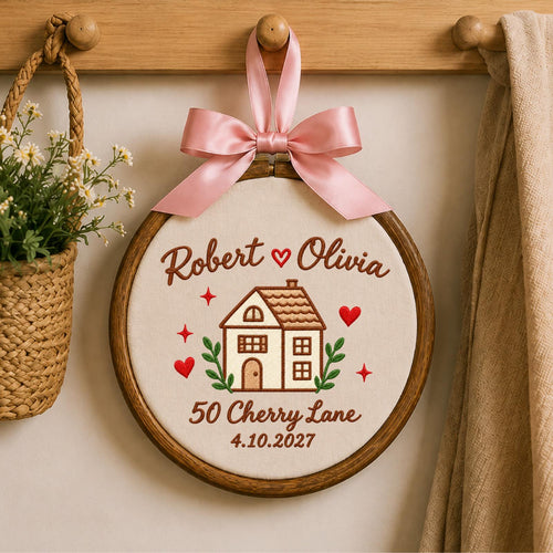 Personalized New Home Embroidered Ornament, Custom Couple Name Housewarming Keepsake, First Home Gift, New Homeowner Ornament