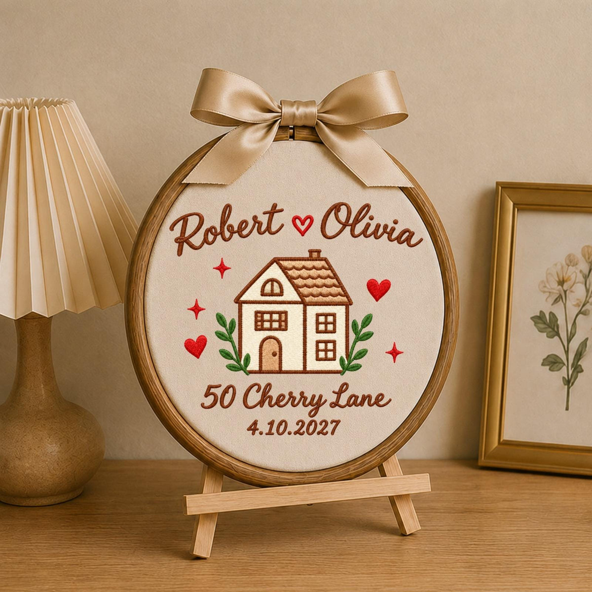 Personalized New Home Embroidered Ornament, Custom Couple Name Housewarming Keepsake, First Home Gift, New Homeowner Ornament