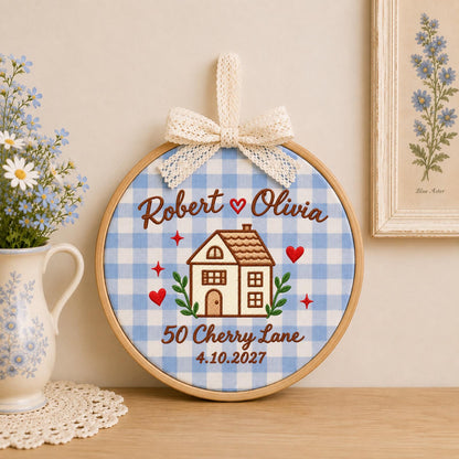 Personalized New Home Embroidered Ornament, Custom Couple Name Housewarming Keepsake, First Home Gift, New Homeowner Ornament
