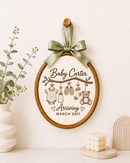 Personalized Pregnancy Announcement Embroidered Ornament, Custom Baby Name Keepsake, Baby Coming 2027 Gift, Expecting Parents Nursery Decor