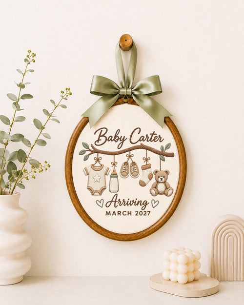 Personalized Pregnancy Announcement Embroidered Ornament, Custom Baby Name Keepsake, Baby Coming 2027 Gift, Expecting Parents Nursery Decor
