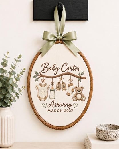 Personalized Pregnancy Announcement Embroidered Ornament, Custom Baby Name Keepsake, Baby Coming 2027 Gift, Expecting Parents Nursery Decor