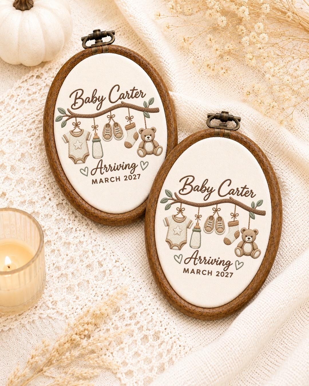 Personalized Pregnancy Announcement Embroidered Ornament, Custom Baby Name Keepsake, Baby Coming 2027 Gift, Expecting Parents Nursery Decor