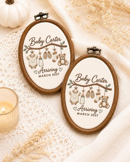 Personalized Pregnancy Announcement Embroidered Ornament, Custom Baby Name Keepsake, Baby Coming 2027 Gift, Expecting Parents Nursery Decor