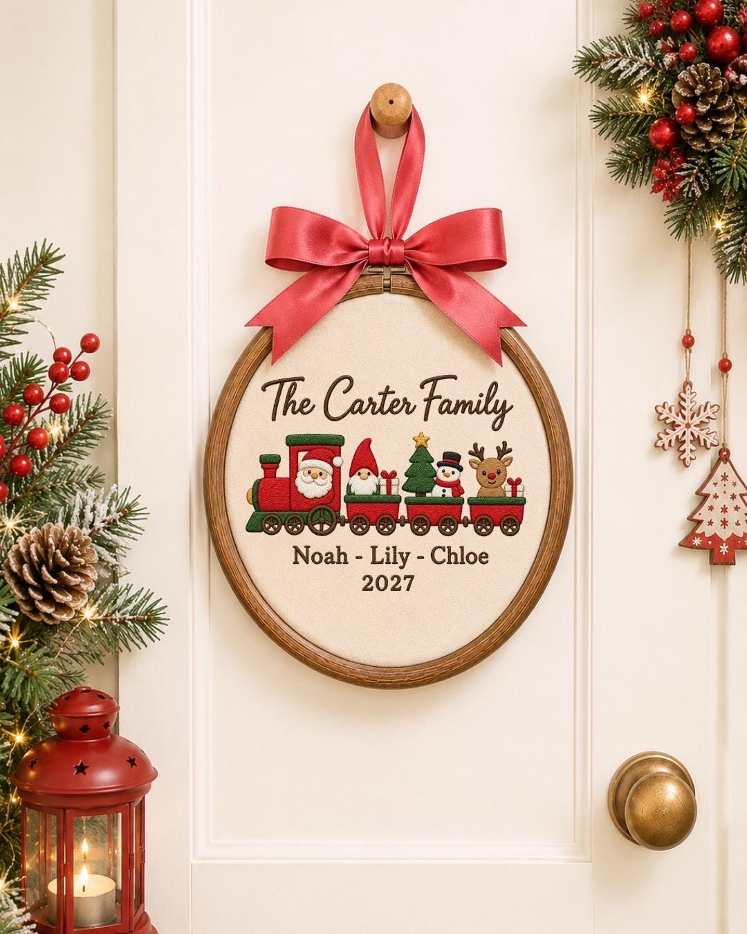 Personalized Family Christmas Embroidered Ornament, Custom Family Name Train Ornament, Christmas Family Keepsake, Holiday Gift