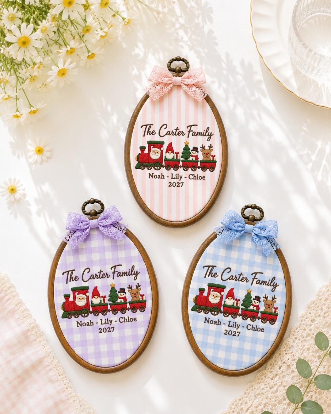 Personalized Family Christmas Embroidered Ornament, Custom Family Name Train Ornament, Christmas Family Keepsake, Holiday Gift