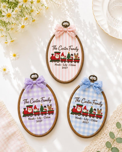 Personalized Family Christmas Embroidered Ornament, Custom Family Name Train Ornament, Christmas Family Keepsake, Holiday Gift