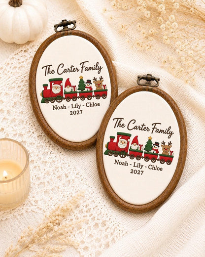 Personalized Family Christmas Embroidered Ornament, Custom Family Name Train Ornament, Christmas Family Keepsake, Holiday Gift