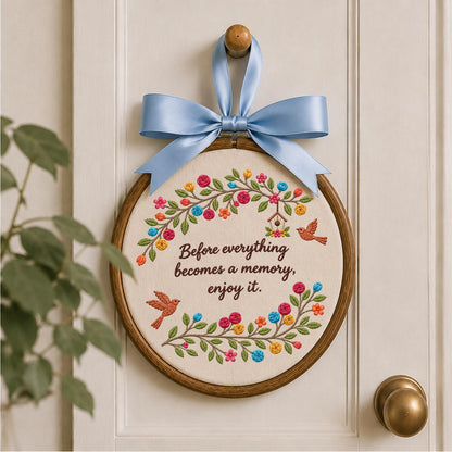 Personalized Floral Quote Embroidered Ornament, Inspirational Memory Keepsake, Bird & Flower Decor, Meaningful Gift for Her