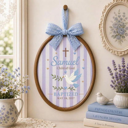 Personalized Baptism Embroidered Ornament, Custom Child of God Name Keepsake, Dove Cross Christening Gift, Baby Boy Baptism Decor