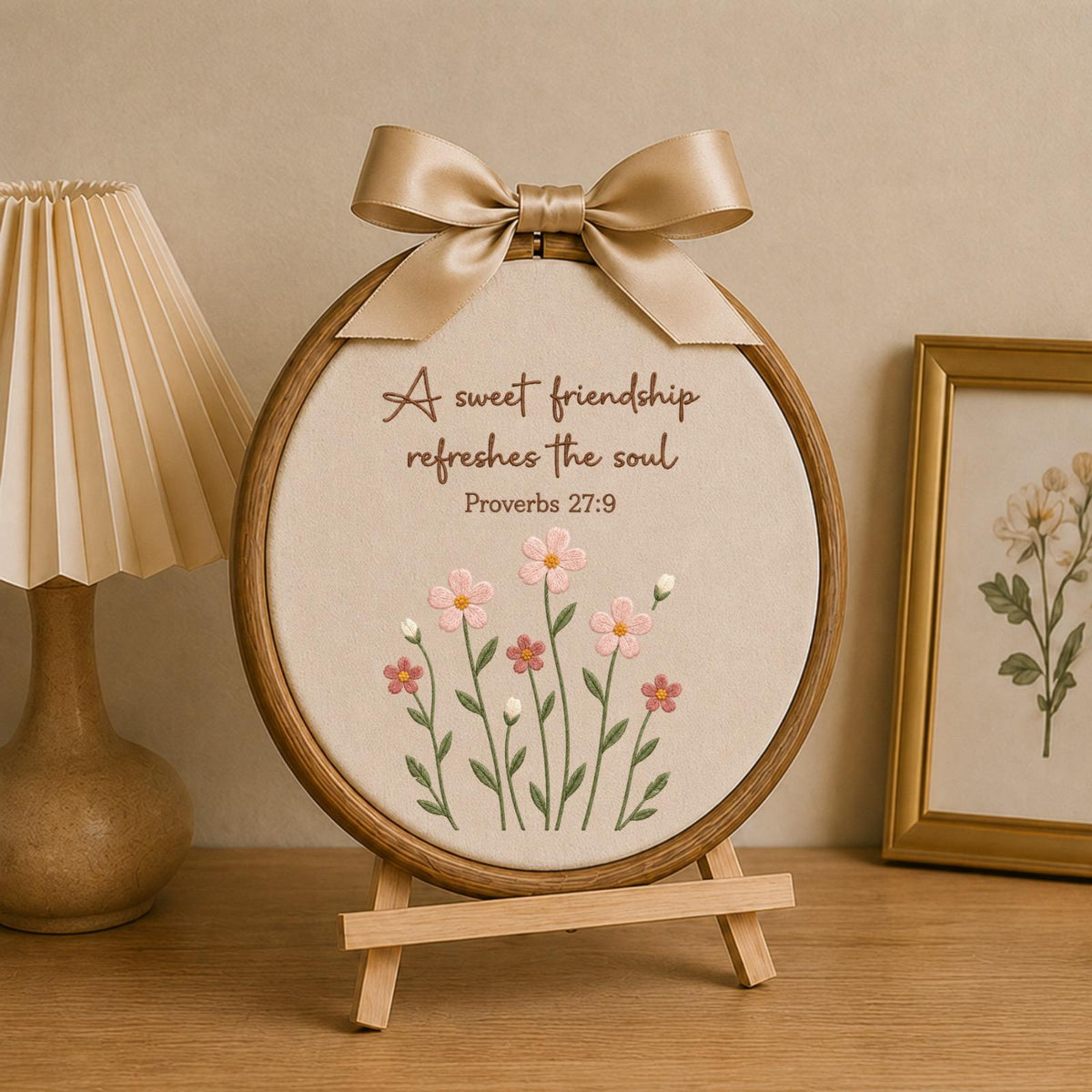Personalized Friendship Embroidered Ornament, Proverbs 27:9 Bible Verse Gift, Christian Friend Keepsake, Wildflower Faith Decor