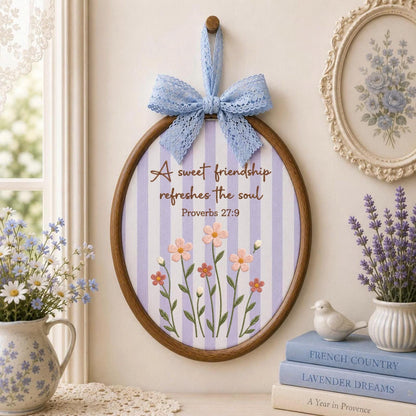 Personalized Friendship Embroidered Ornament, Proverbs 27:9 Bible Verse Gift, Christian Friend Keepsake, Wildflower Faith Decor