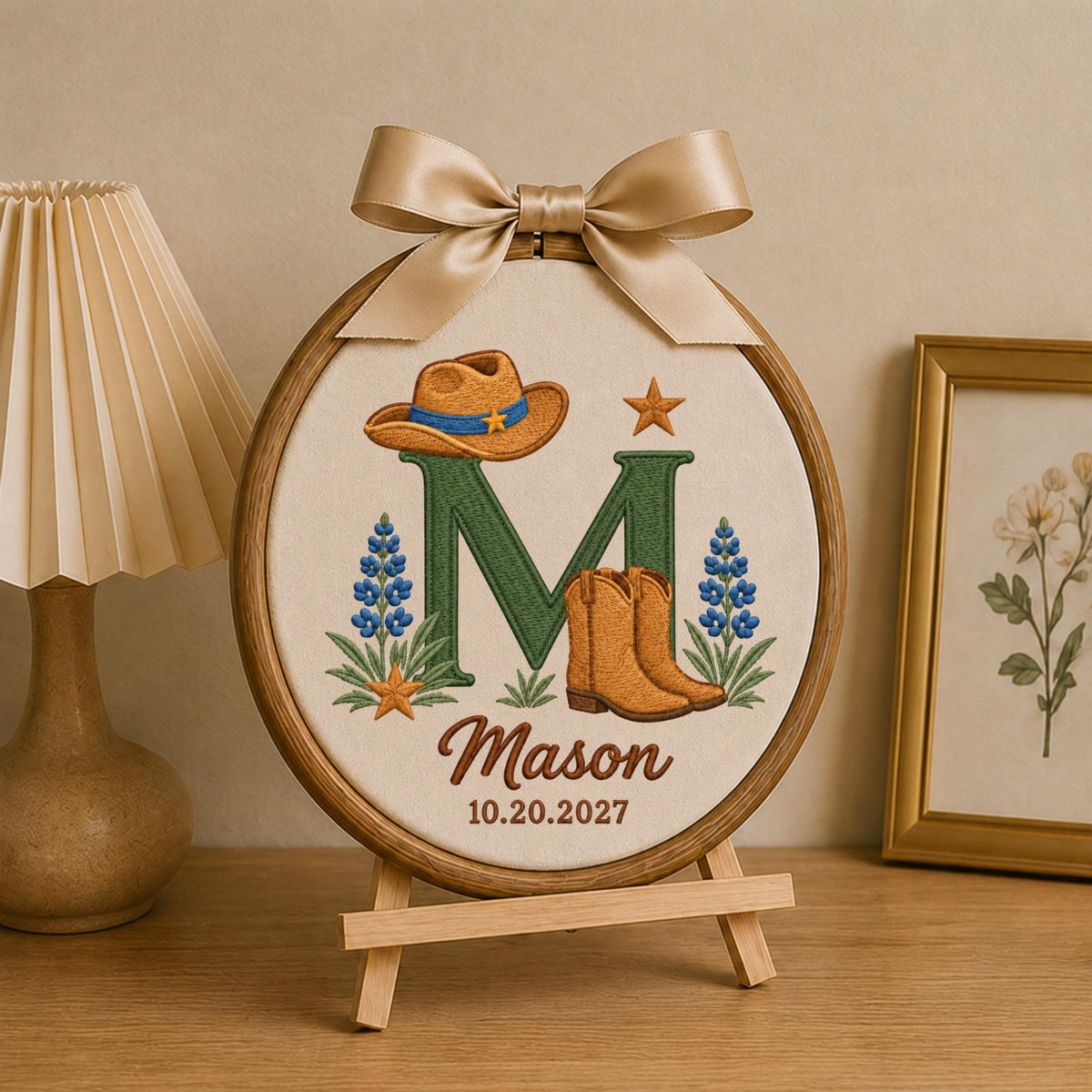 Personalized Cowboy Embroidered Ornament, Western Baby Name Sign, Monogram Nursery Decor, Cowboy Boots Baby Boy Gift, Western Keepsake