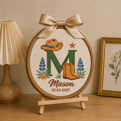 Personalized Cowboy Embroidered Ornament, Western Baby Name Sign, Monogram Nursery Decor, Cowboy Boots Baby Boy Gift, Western Keepsake