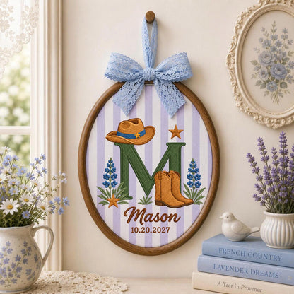 Personalized Cowboy Embroidered Ornament, Western Baby Name Sign, Monogram Nursery Decor, Cowboy Boots Baby Boy Gift, Western Keepsake