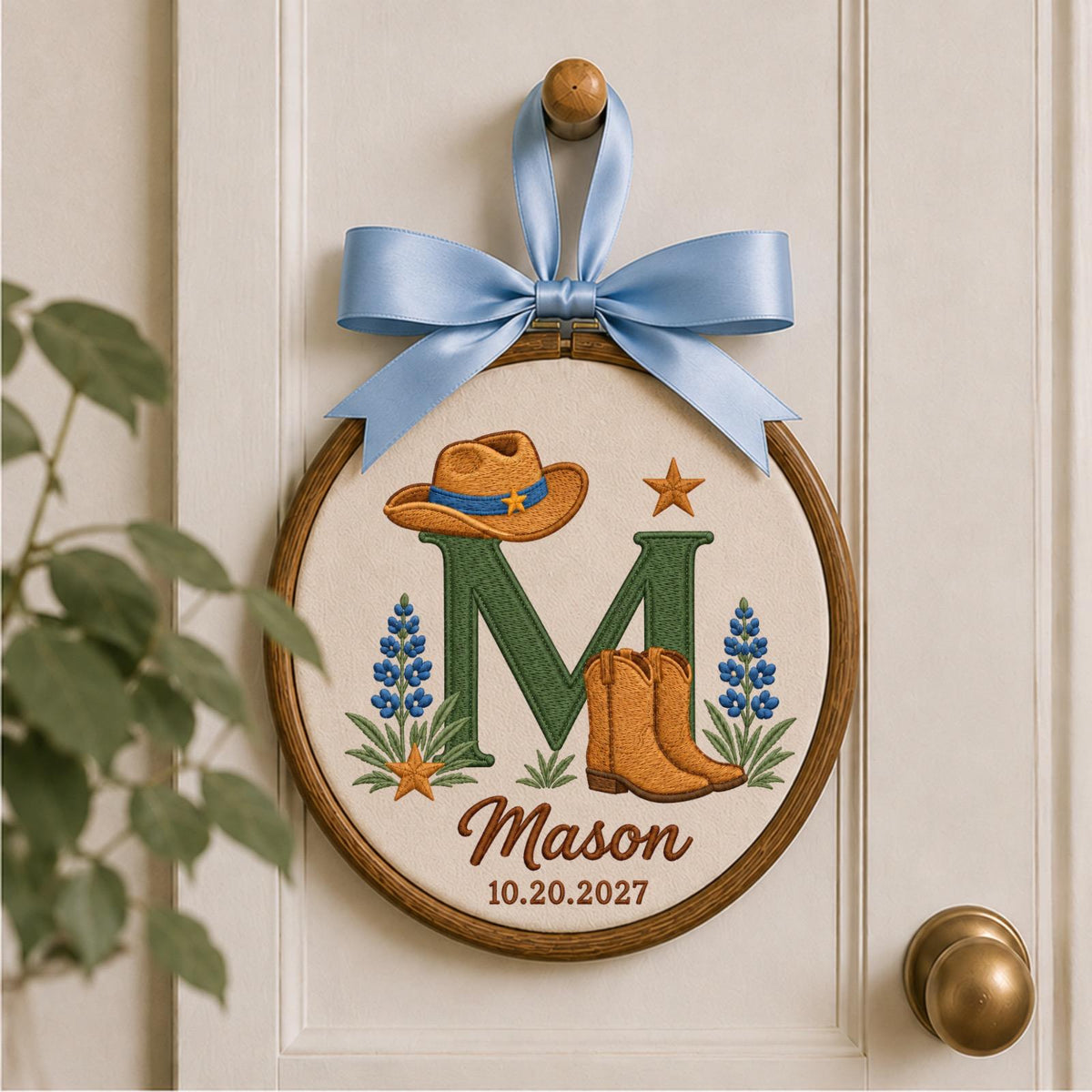 Personalized Cowboy Embroidered Ornament, Western Baby Name Sign, Monogram Nursery Decor, Cowboy Boots Baby Boy Gift, Western Keepsake