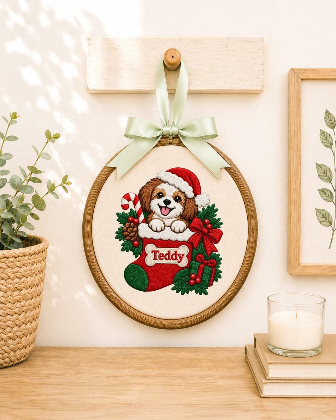Personalized Christmas Dog Embroidered Ornament, Custom Pet Name Stocking Hoop, Dog Lover Christmas Gift, Holiday Pet Keepsake
