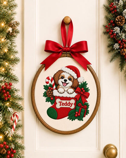 Personalized Christmas Dog Embroidered Ornament, Custom Pet Name Stocking Hoop, Dog Lover Christmas Gift, Holiday Pet Keepsake