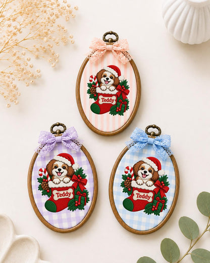 Personalized Christmas Dog Embroidered Ornament, Custom Pet Name Stocking Hoop, Dog Lover Christmas Gift, Holiday Pet Keepsake