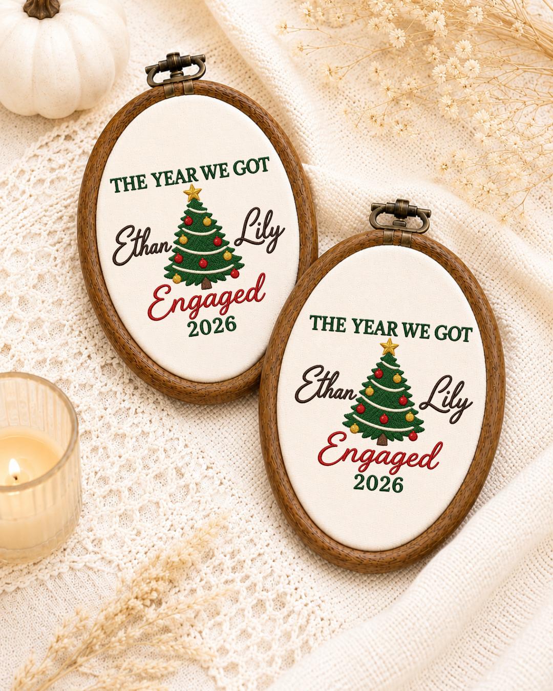 Personalized Engagement Embroidered Ornament, Custom Couple Names Christmas Hoop, The Year We Got Engaged Keepsake, Fiancé Gift