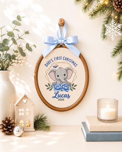 Personalized Baby First Christmas Embroidered Ornament, Elephant Baby Christmas Keepsake, Custom Name Newborn Ornament, Baby Gift 2026