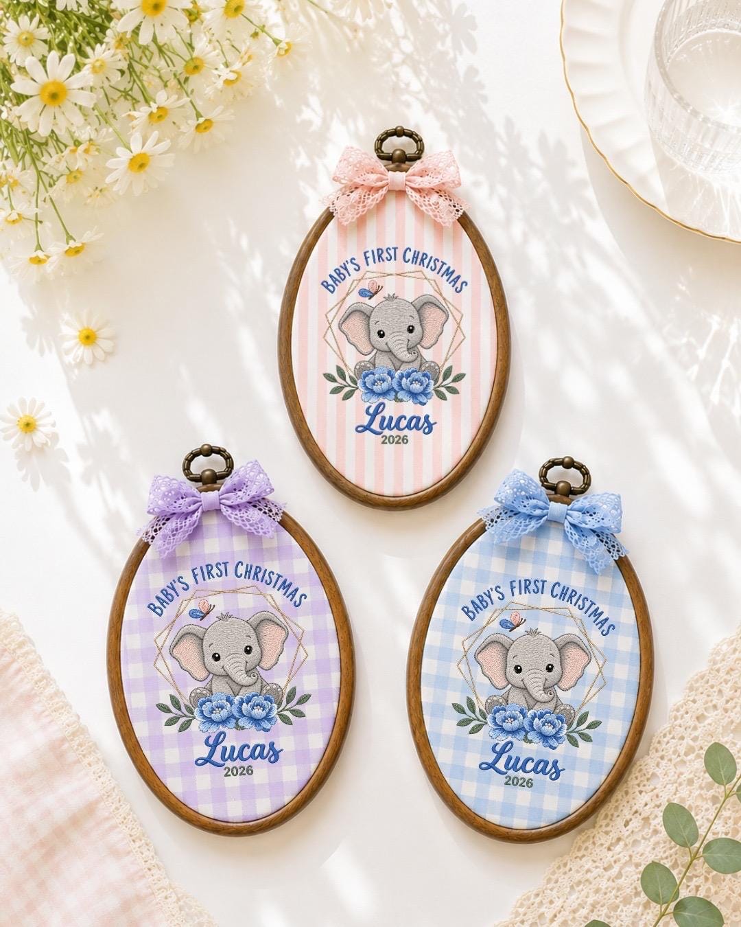 Personalized Baby First Christmas Embroidered Ornament, Elephant Baby Christmas Keepsake, Custom Name Newborn Ornament, Baby Gift 2026