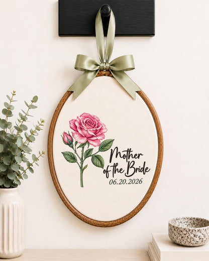 Personalized Mother of the Bride Embroidered Ornament, Custom Wedding Date Floral Keepsake, Mother of Bride Gift, Wedding Thank You Gift