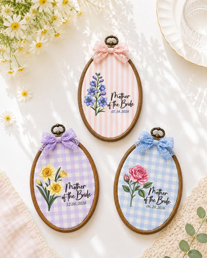 Personalized Mother of the Bride Embroidered Ornament, Custom Wedding Date Floral Keepsake, Mother of Bride Gift, Wedding Thank You Gift