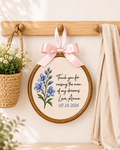 Personalized Mother of Groom Embroidered Ornament, Thank You Wedding Gift, Floral Keepsake Hoop, Wedding Day Gift for Mom