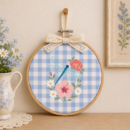 Embroidered Dragonfly Hoop Art Floral Wall Decor Hibiscus Peony Wildflower Botanical Nursery Hanging Nature Lover Gift Handmade Keepsake