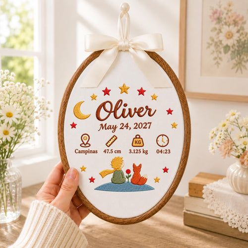 Personalized Baby Birth Stats Embroidered Ornament, Little Prince Baby Name Hoop, Newborn Announcement, Nursery Wall Decor, Baby Shower Gift