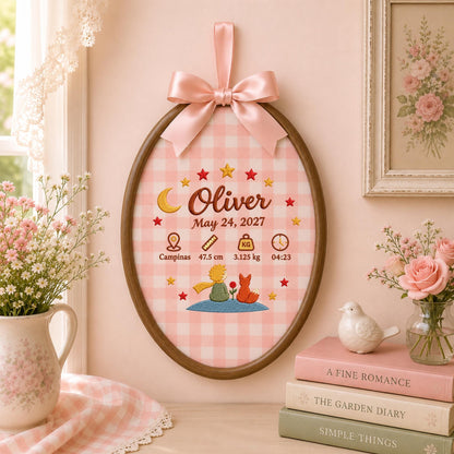 Personalized Baby Birth Stats Embroidered Ornament, Little Prince Baby Name Hoop, Newborn Announcement, Nursery Wall Decor, Baby Shower Gift