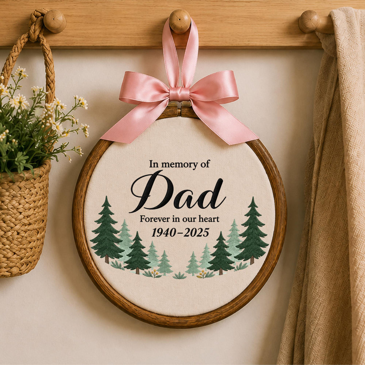 Personalized Dad Memorial Embroidered Ornament, In Memory of Dad Keepsake, Loss of Father Sympathy Gift, Memorial Wall Decor