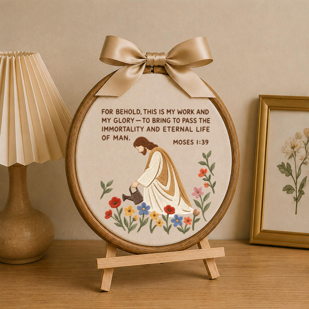 Personalized Christian Embroidered Ornament, Moses 1:39 Scripture Wall Decor, Jesus Floral Bible Verse Gift, Religious Keepsake