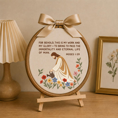 Personalized Christian Embroidered Ornament, Moses 1:39 Scripture Wall Decor, Jesus Floral Bible Verse Gift, Religious Keepsake