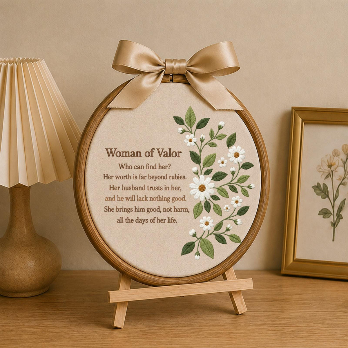 Personalized Woman of Valor Embroidered Ornament, Proverbs 31 Christian Wall Decor, Floral Bible Verse Gift for Women, Faith Keepsake