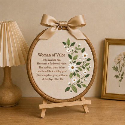 Personalized Woman of Valor Embroidered Ornament, Proverbs 31 Christian Wall Decor, Floral Bible Verse Gift for Women, Faith Keepsake