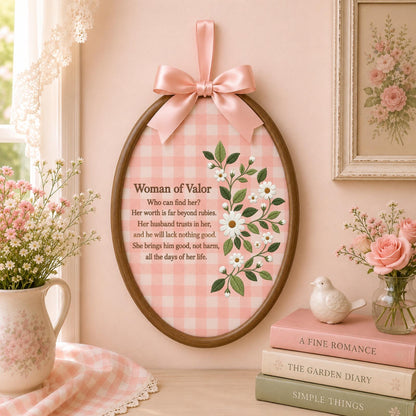Personalized Woman of Valor Embroidered Ornament, Proverbs 31 Christian Wall Decor, Floral Bible Verse Gift for Women, Faith Keepsake