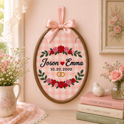 Personalized Wedding Embroidered Ornament, Custom Couple Names Anniversary Keepsake, Floral Wedding Date Gift, Engagement Bridal Shower
