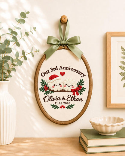 Personalized 3rd Anniversary Embroidered Ornament, Custom Couple Names Christmas Hoop, Third Anniversary Gift, Romantic Keepsake
