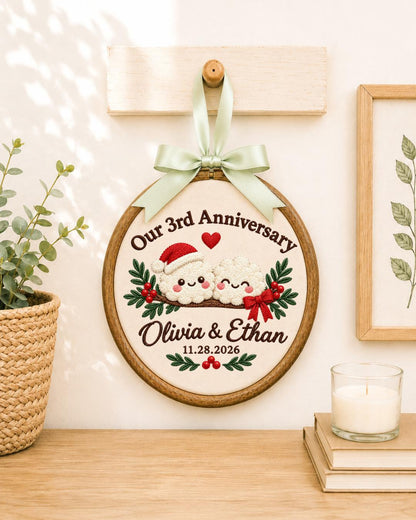 Personalized 3rd Anniversary Embroidered Ornament, Custom Couple Names Christmas Hoop, Third Anniversary Gift, Romantic Keepsake