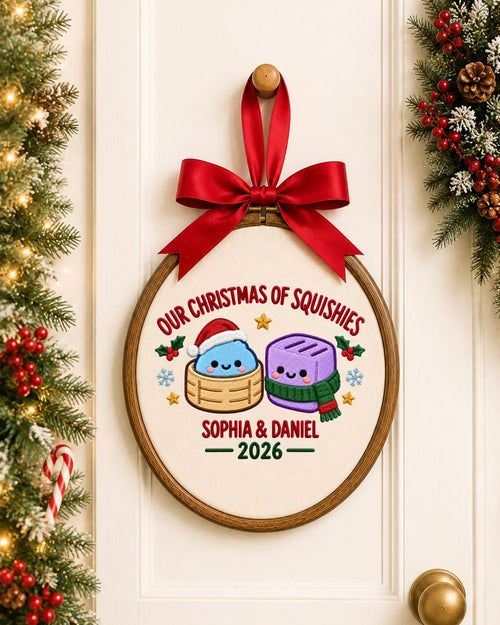 Personalized Squishies Christmas Embroidered Ornament, Custom Couple Names Hoop, Cute Christmas Keepsake, Holiday Gift for Couple