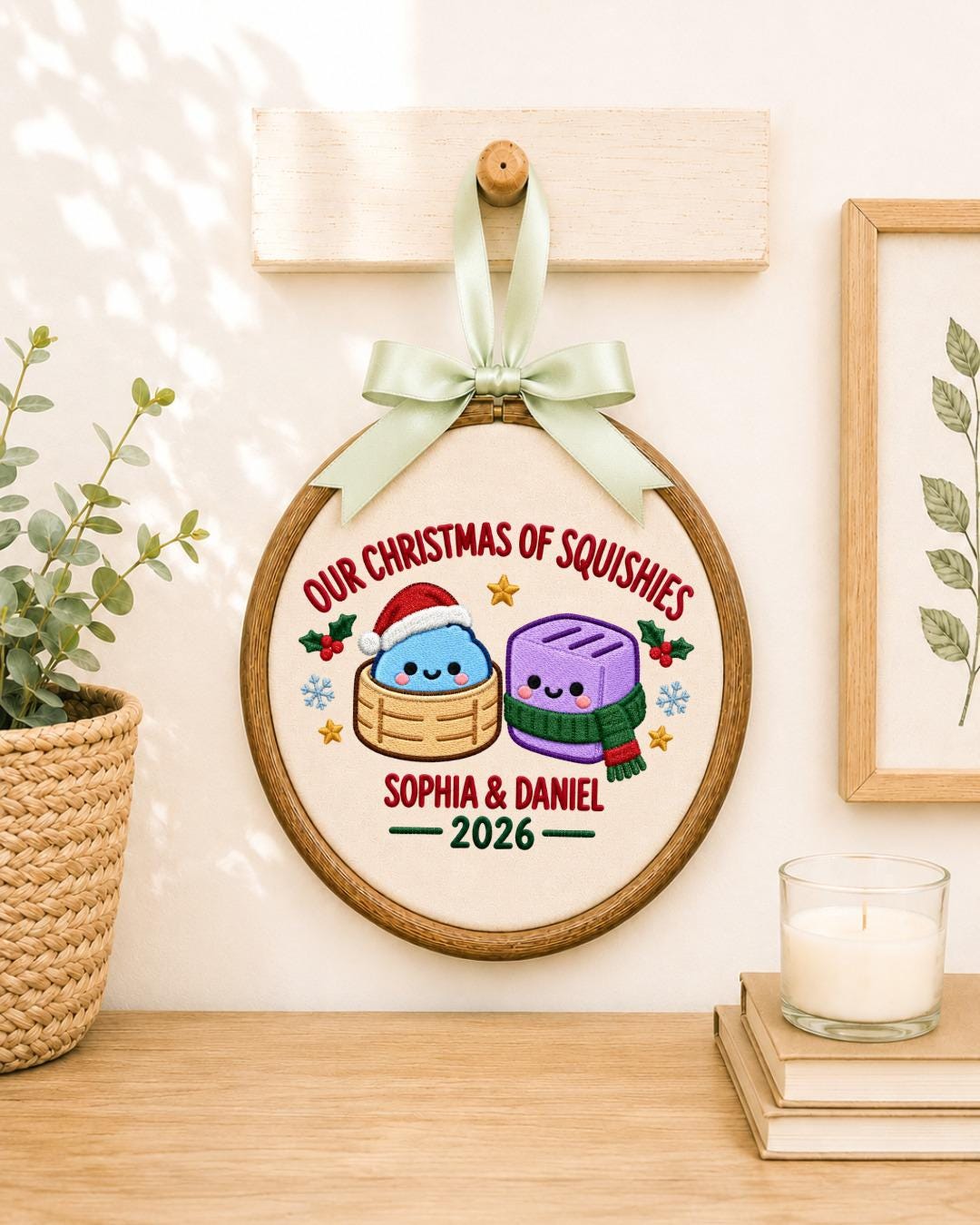Personalized Squishies Christmas Embroidered Ornament, Custom Couple Names Hoop, Cute Christmas Keepsake, Holiday Gift for Couple
