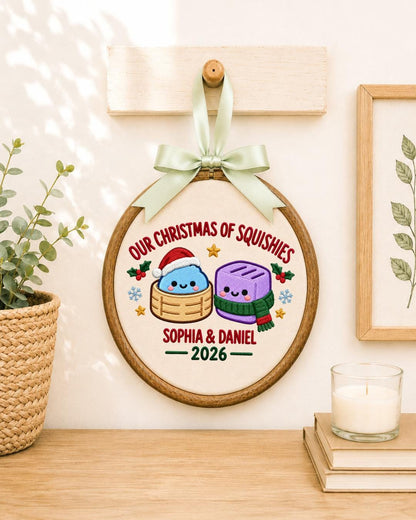 Personalized Squishies Christmas Embroidered Ornament, Custom Couple Names Hoop, Cute Christmas Keepsake, Holiday Gift for Couple
