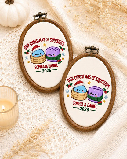 Personalized Squishies Christmas Embroidered Ornament, Custom Couple Names Hoop, Cute Christmas Keepsake, Holiday Gift for Couple
