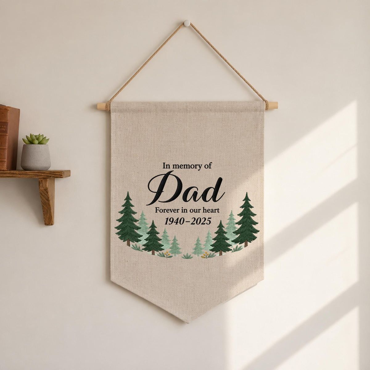 Personalized Dad Memorial Embroidered Banner, In Memory of Dad Wall Hanging, Sympathy Bereavement Gift, Loss of Father Remembrance Keepsake
